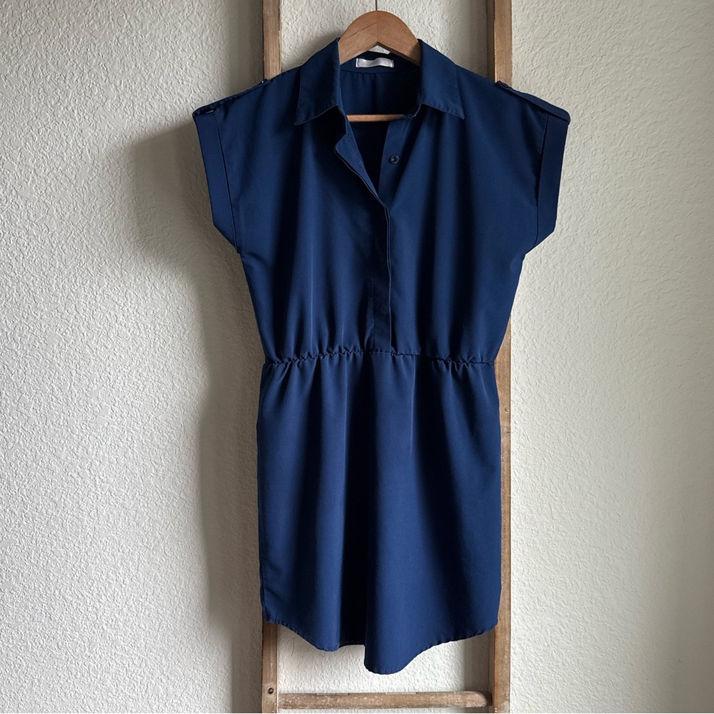 Singwing Navy Blue Button Front Sheathe Dress Sz: Med